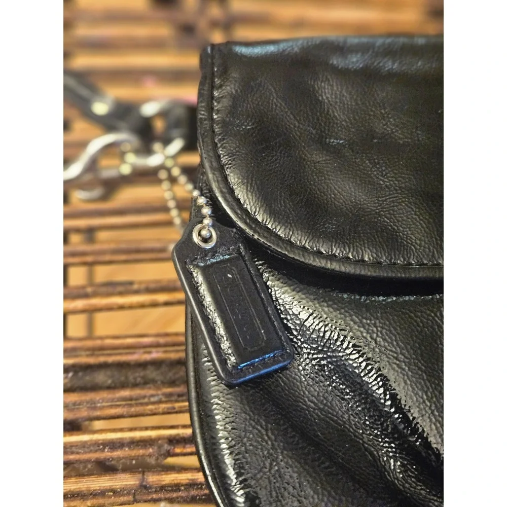 Coach Black Pleated Leather Wristlet Clutch Bag with Logo Button and Hangtag